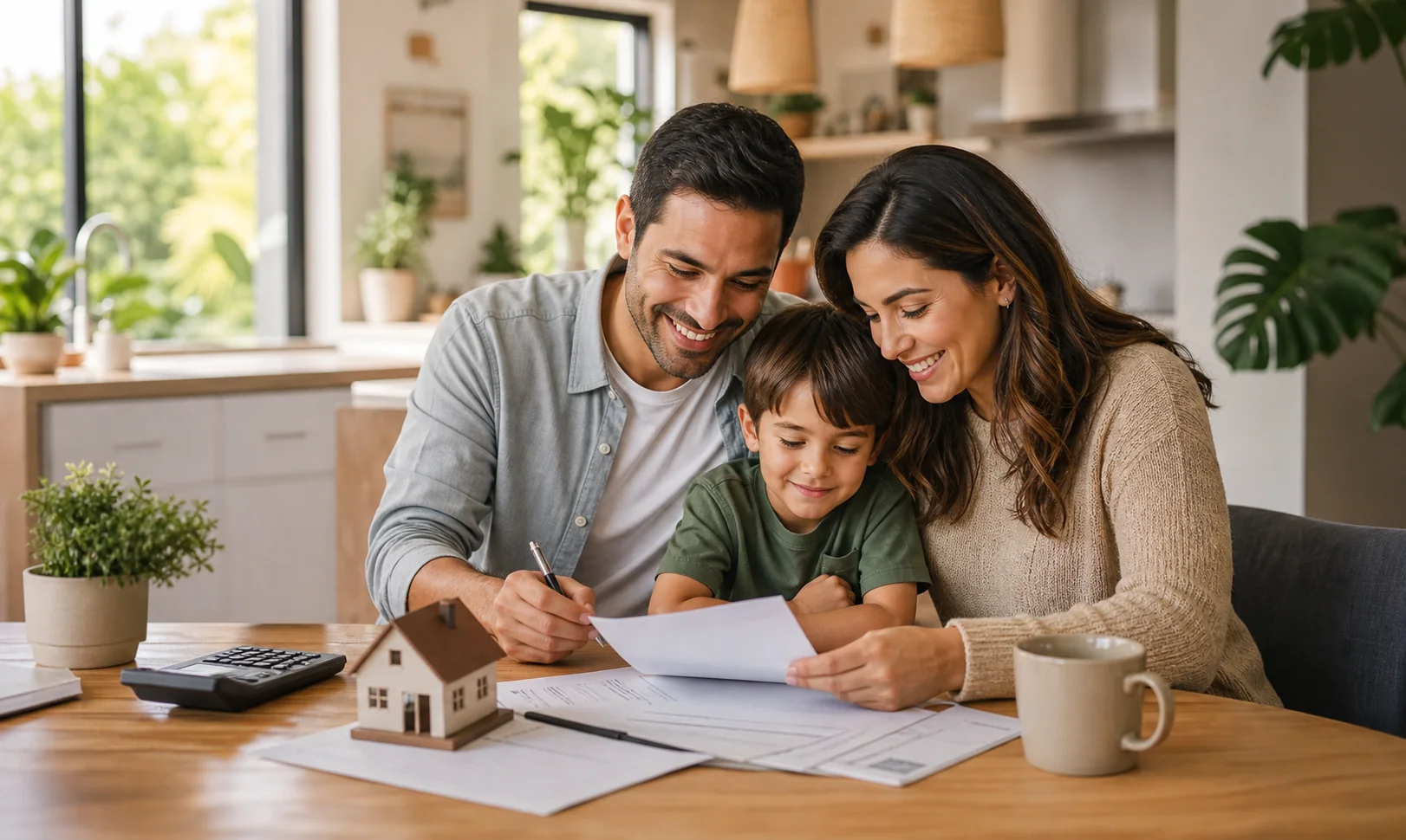 Familia revisando documentos para la compra de una vivienda